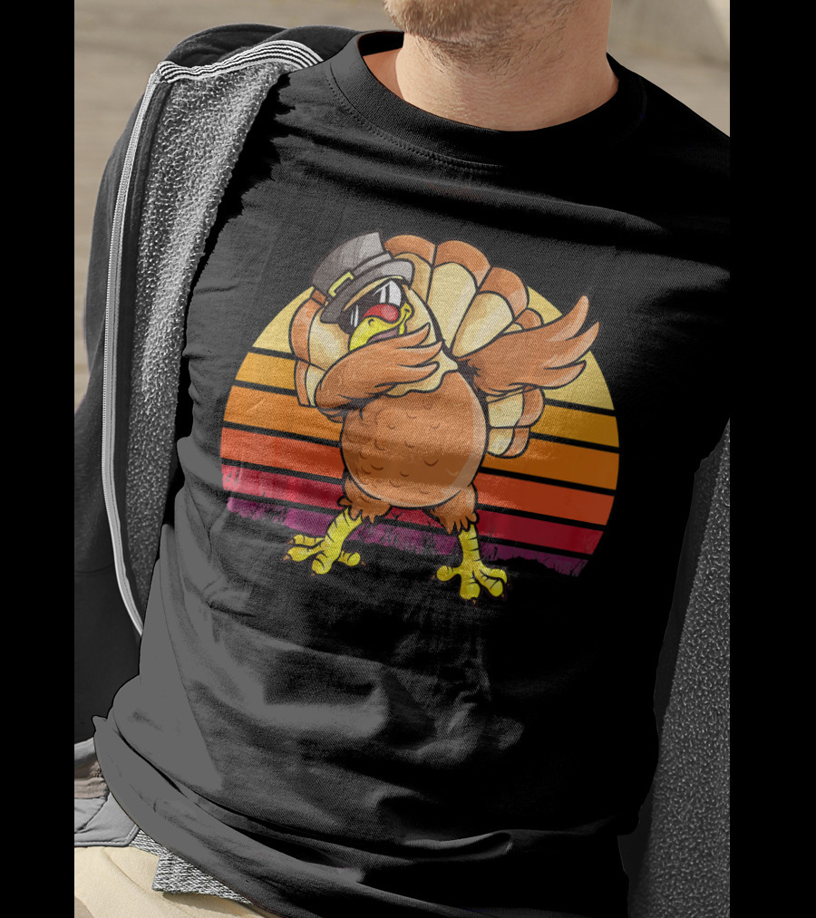 Dabbing Turkey Kids Boys Dab Hat Dance Vintage Sunset T-Shirt