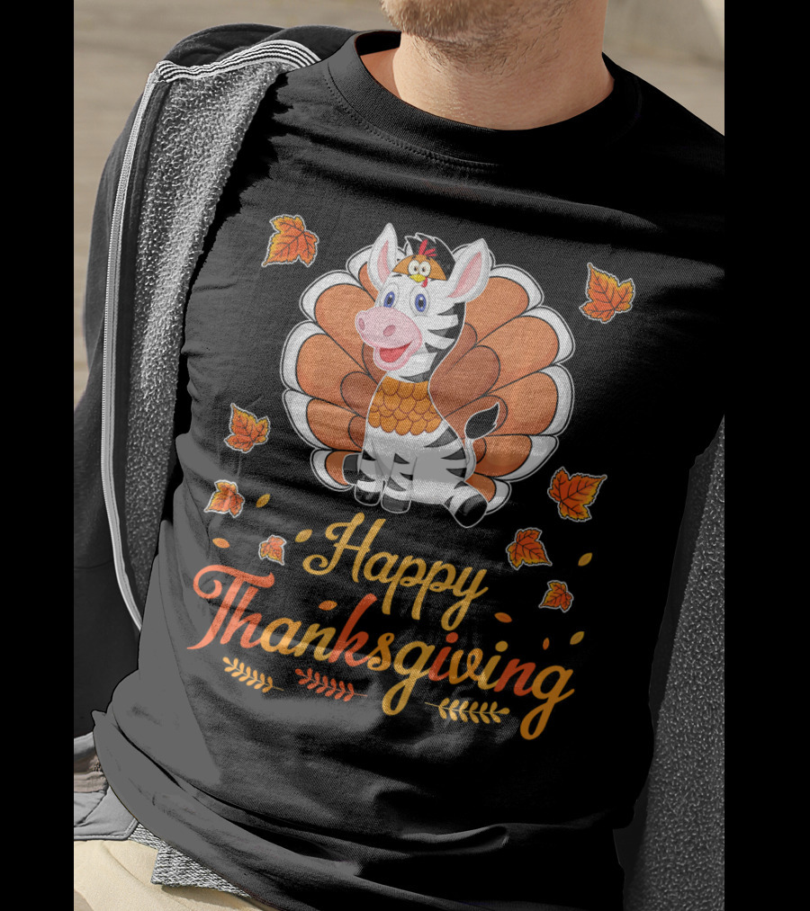 Happy Thanksgiving Cute Turkey Zebra T-Shirt