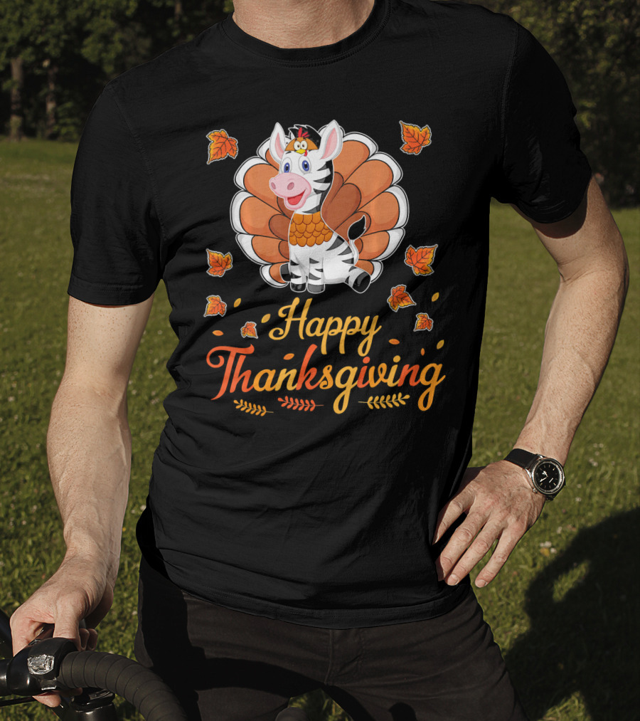 Happy Thanksgiving Cute Turkey Zebra T-Shirt