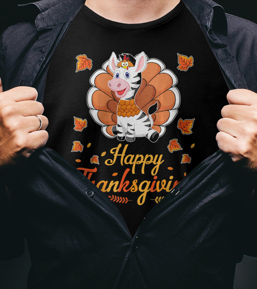 Happy Thanksgiving Cute Turkey Zebra T-Shirt