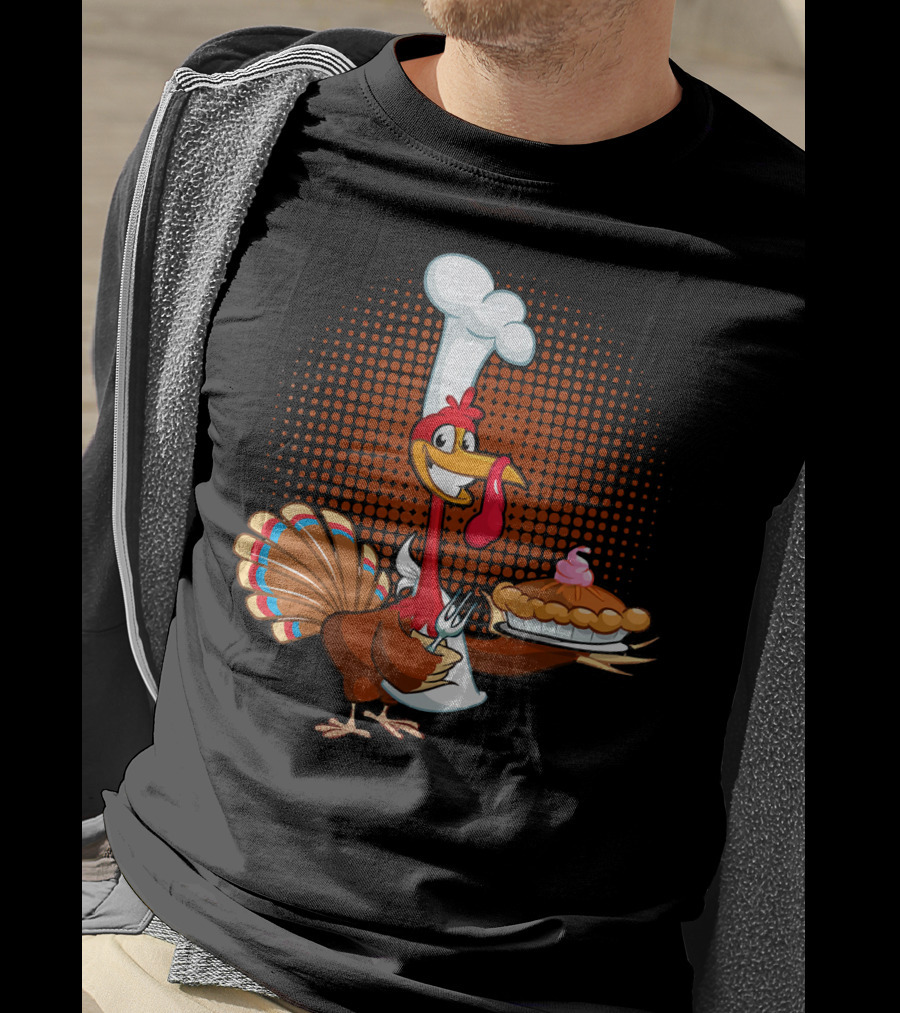 Turkey Chef Holding Pumpkin Pie T-Shirt