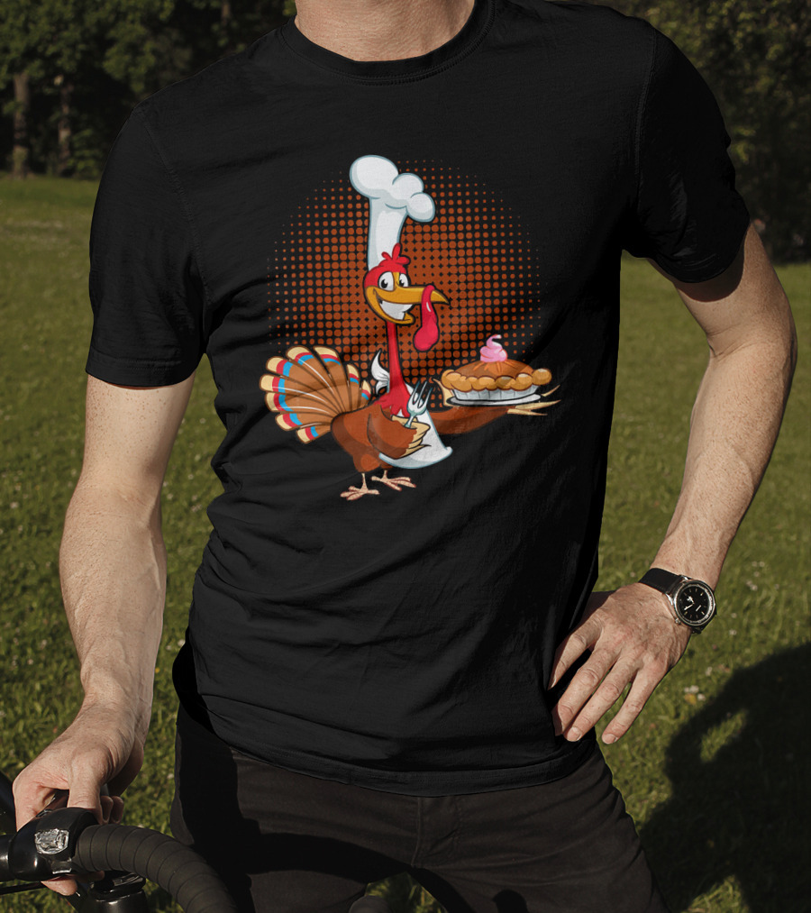 Turkey Chef Holding Pumpkin Pie T-Shirt