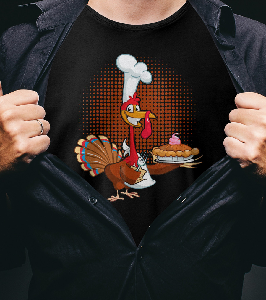 Turkey Chef Holding Pumpkin Pie T-Shirt
