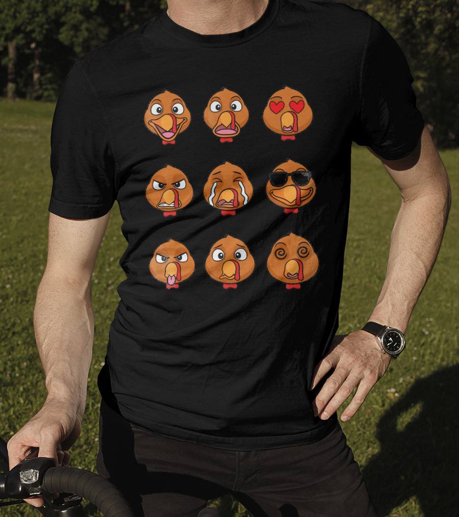 Funny Turkey Emoji Faces Expressions T-Shirt
