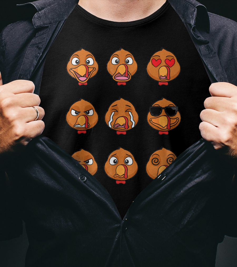 Funny Turkey Emoji Faces Expressions T-Shirt