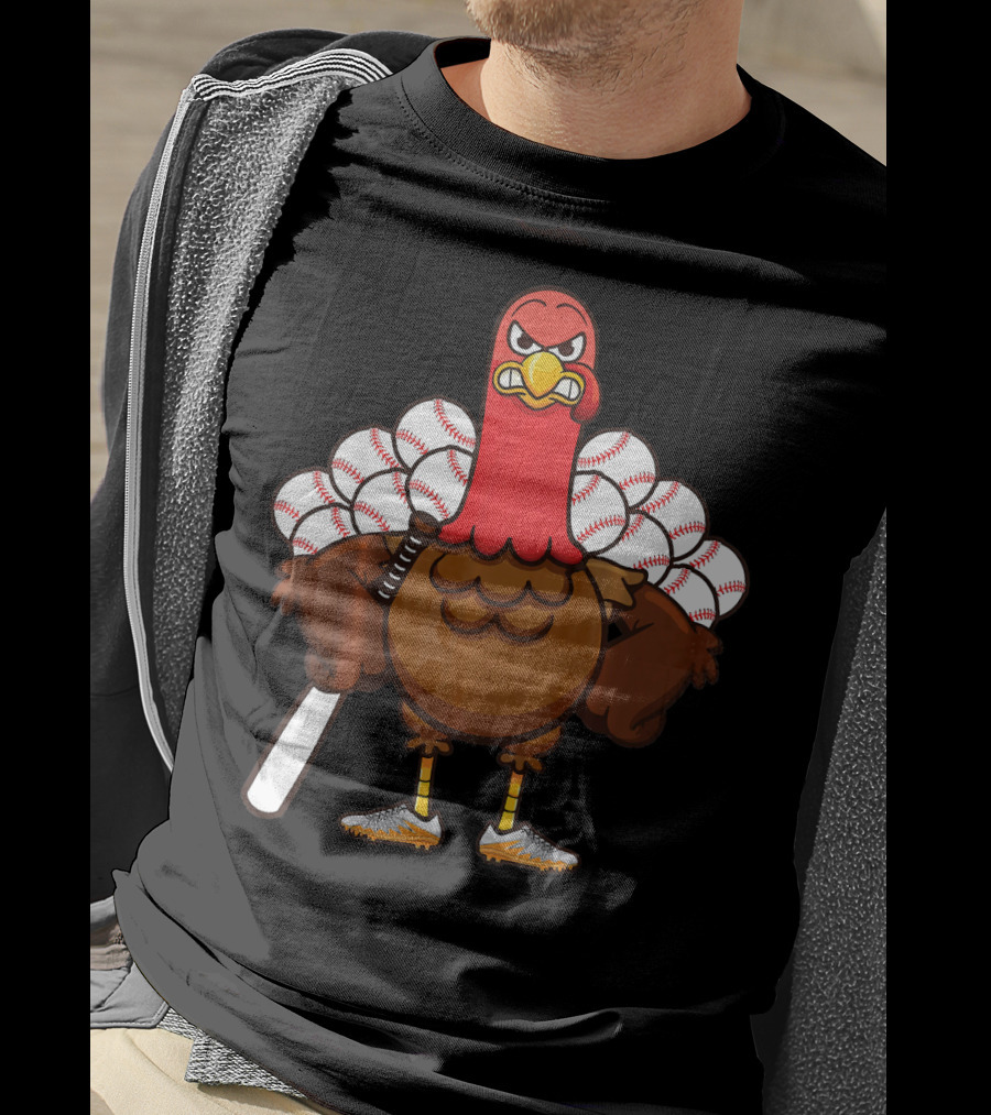 Gobble Turkey Baseball Player Thanksgiving Batter T-Shirt