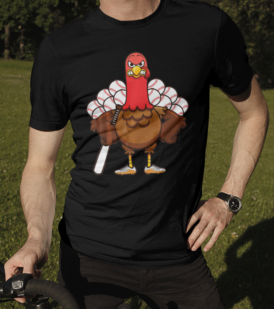 Gobble Turkey Baseball Player Thanksgiving Batter T-Shirt