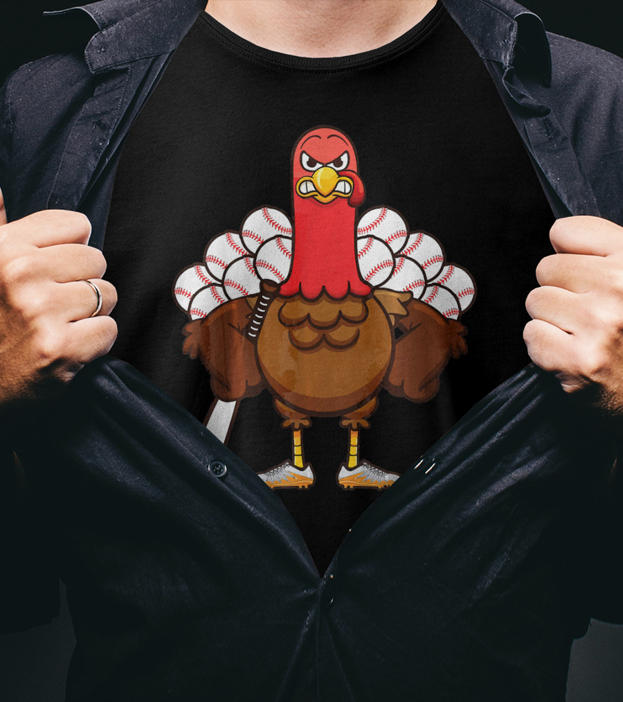 Gobble Turkey Baseball Player Thanksgiving Batter T-Shirt
