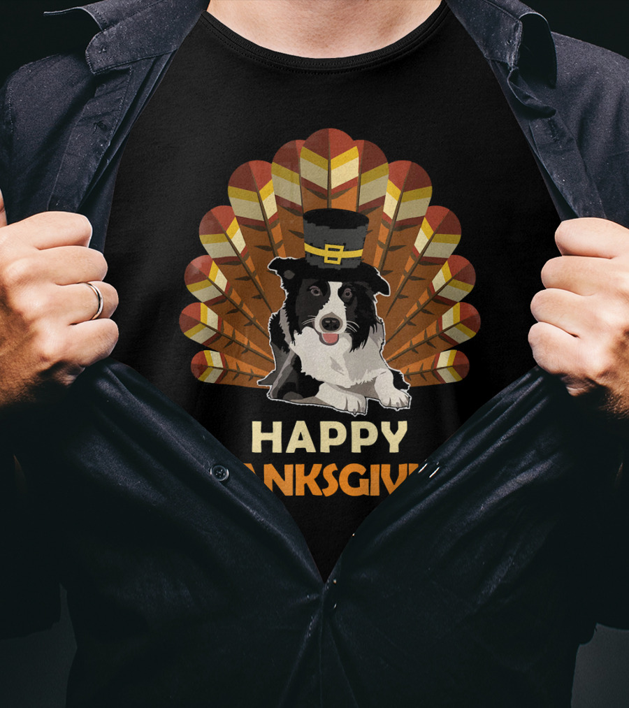 Border Collie Happy Thanksgiving Turkey T-Shirt