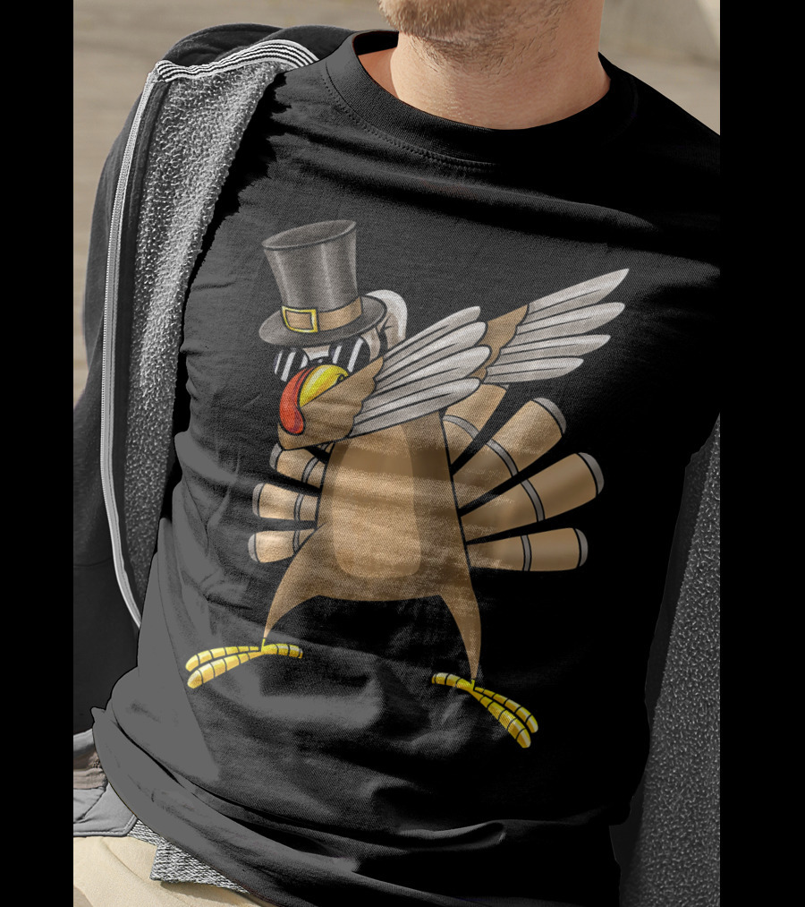 Top Hat Dabbing Turkey Thanksgiving T-Shirt