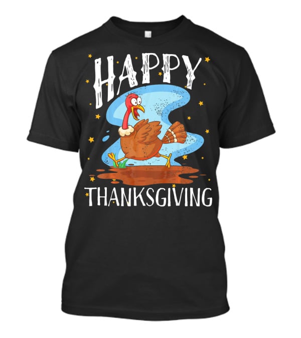 Happy Thanksgiving Running Turkey Cartoon T-Shirt