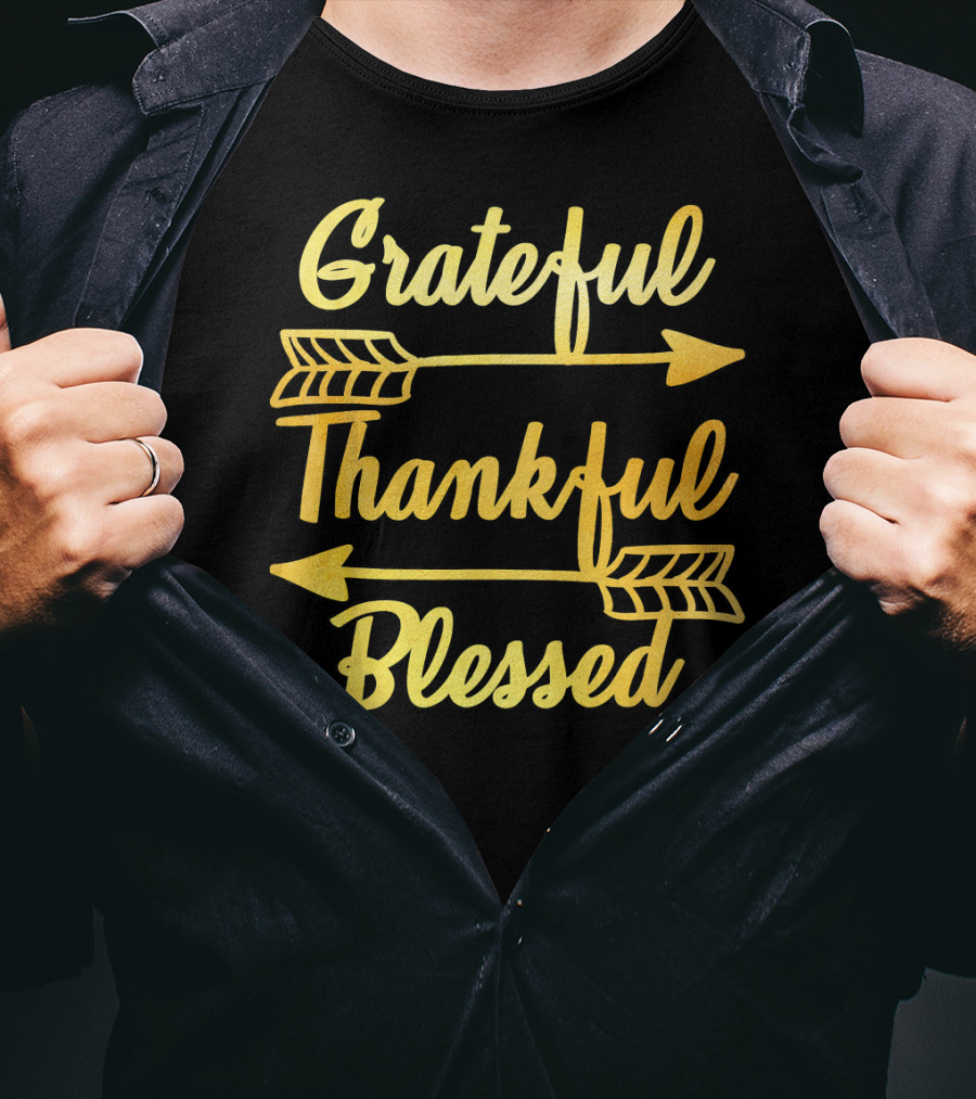 Grateful Thankful Blessed Arrows Typography T-Shirt