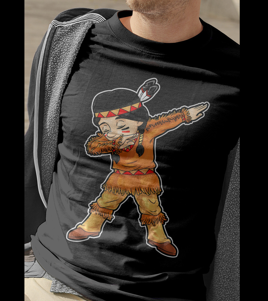 Dabbing Native American Pilgrim In Traditional Attire T-Shirt