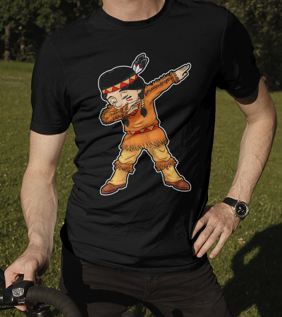 Dabbing Native American Pilgrim In Traditional Attire T-Shirt