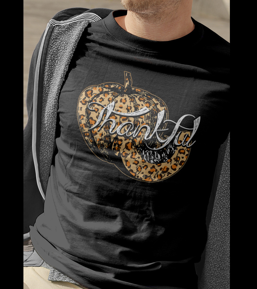 Thankful Pumpkin Leopard Print Fall T-Shirt