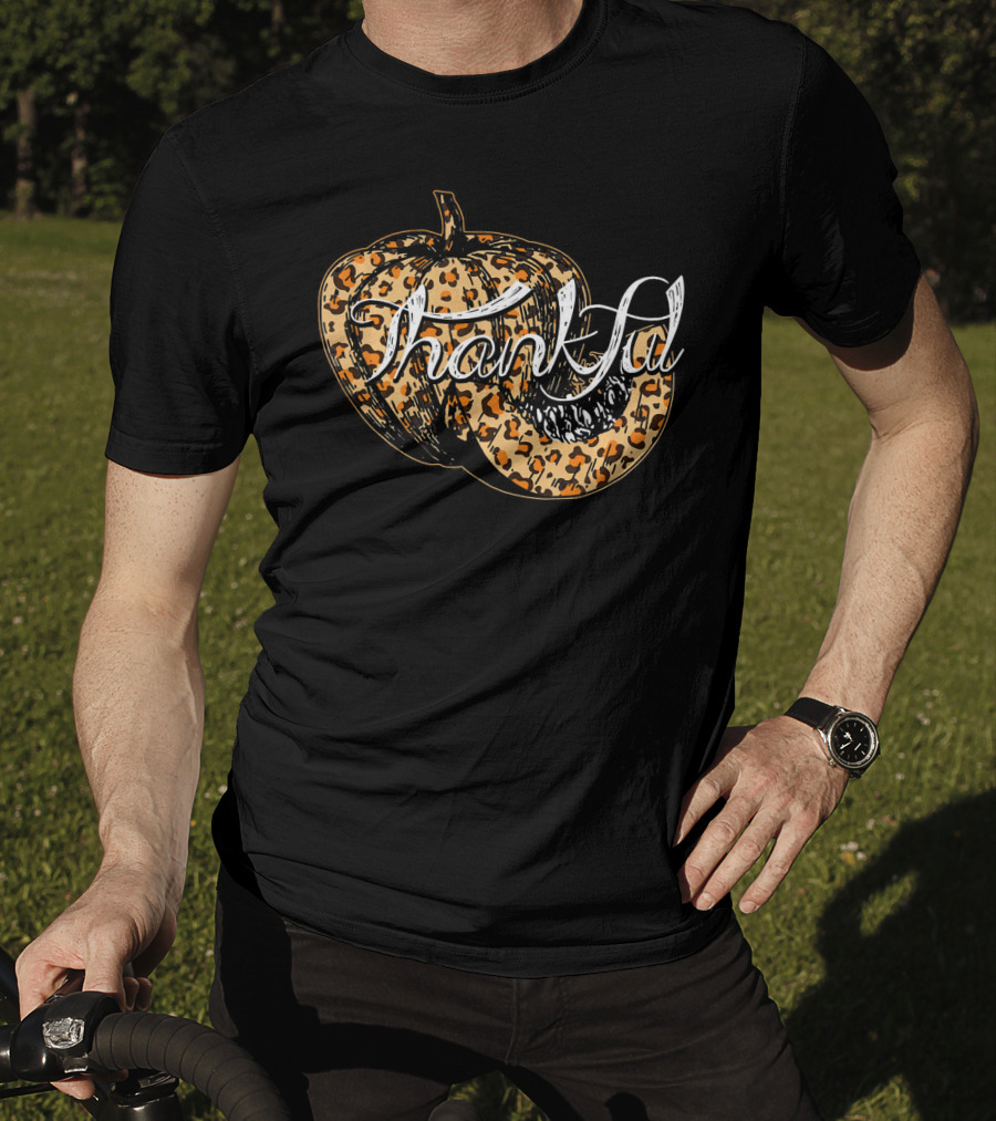 Thankful Pumpkin Leopard Print Fall T-Shirt