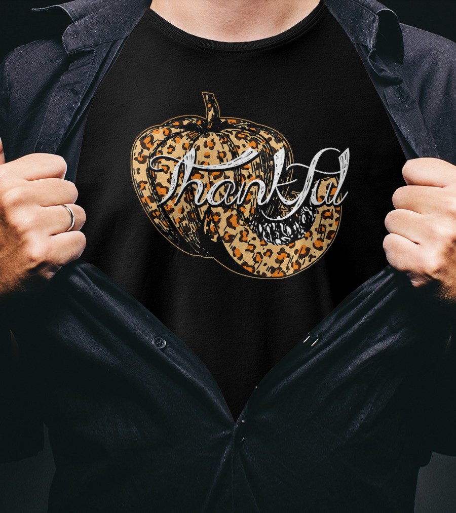 Thankful Pumpkin Leopard Print Fall T-Shirt