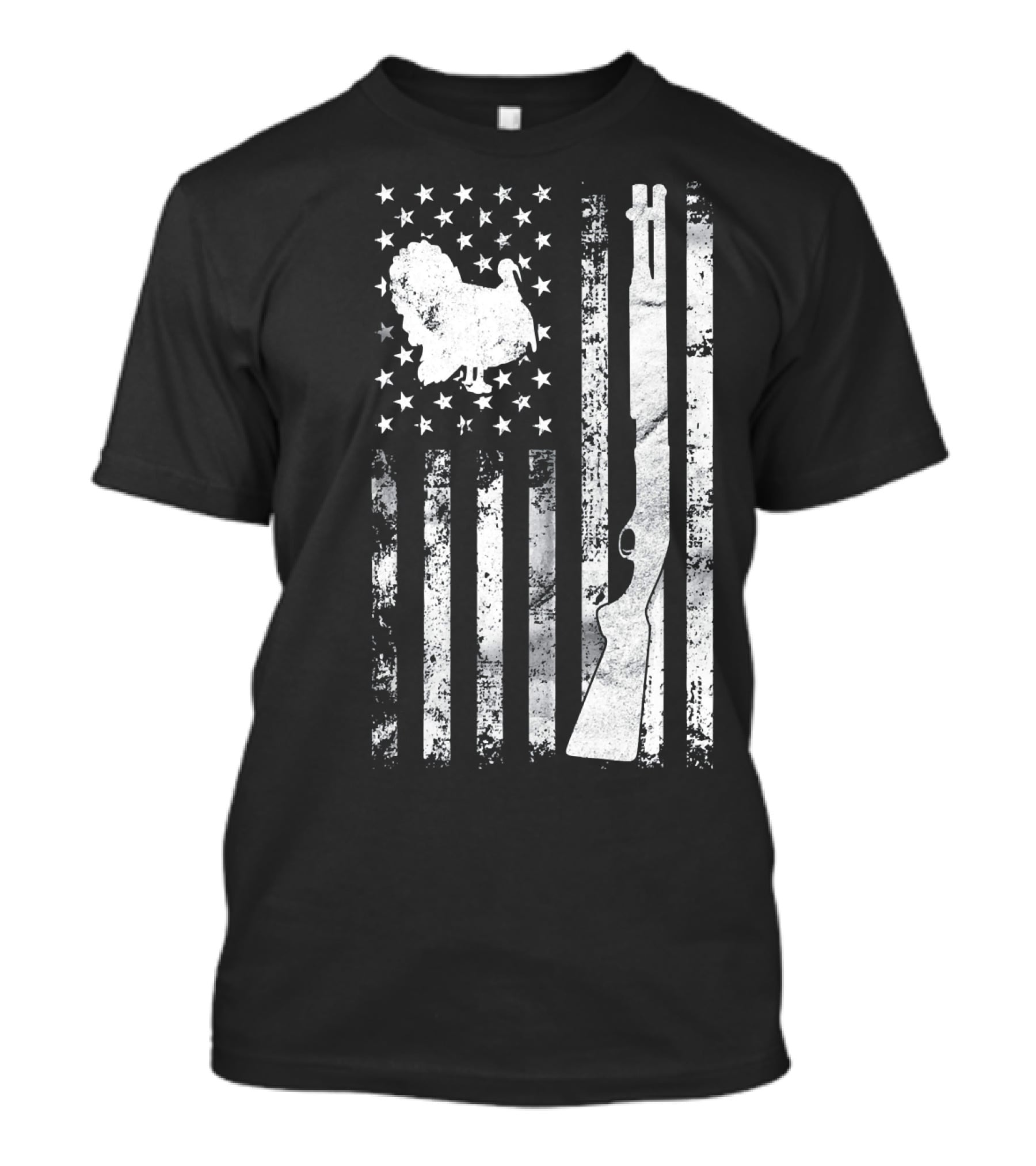 Turkey Hunting American Flag With Rifle And Stars T-Shirt