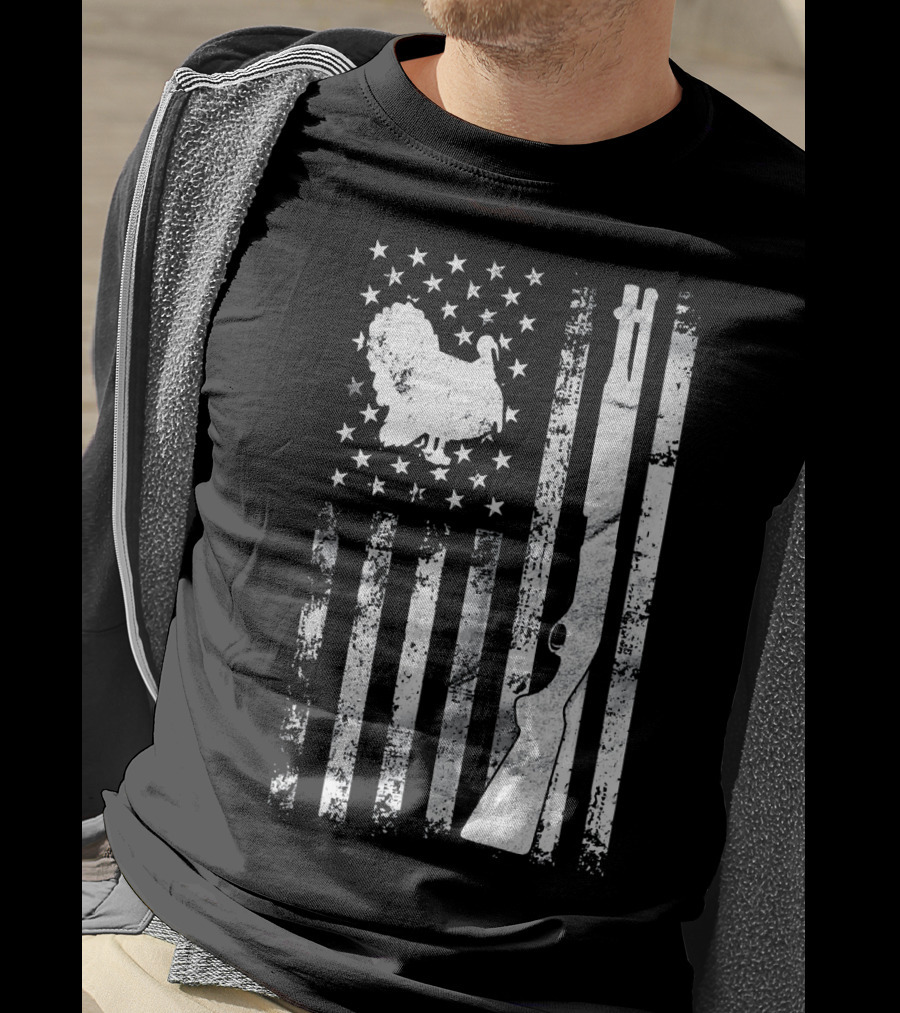 Turkey Hunting American Flag With Rifle And Stars T-Shirt