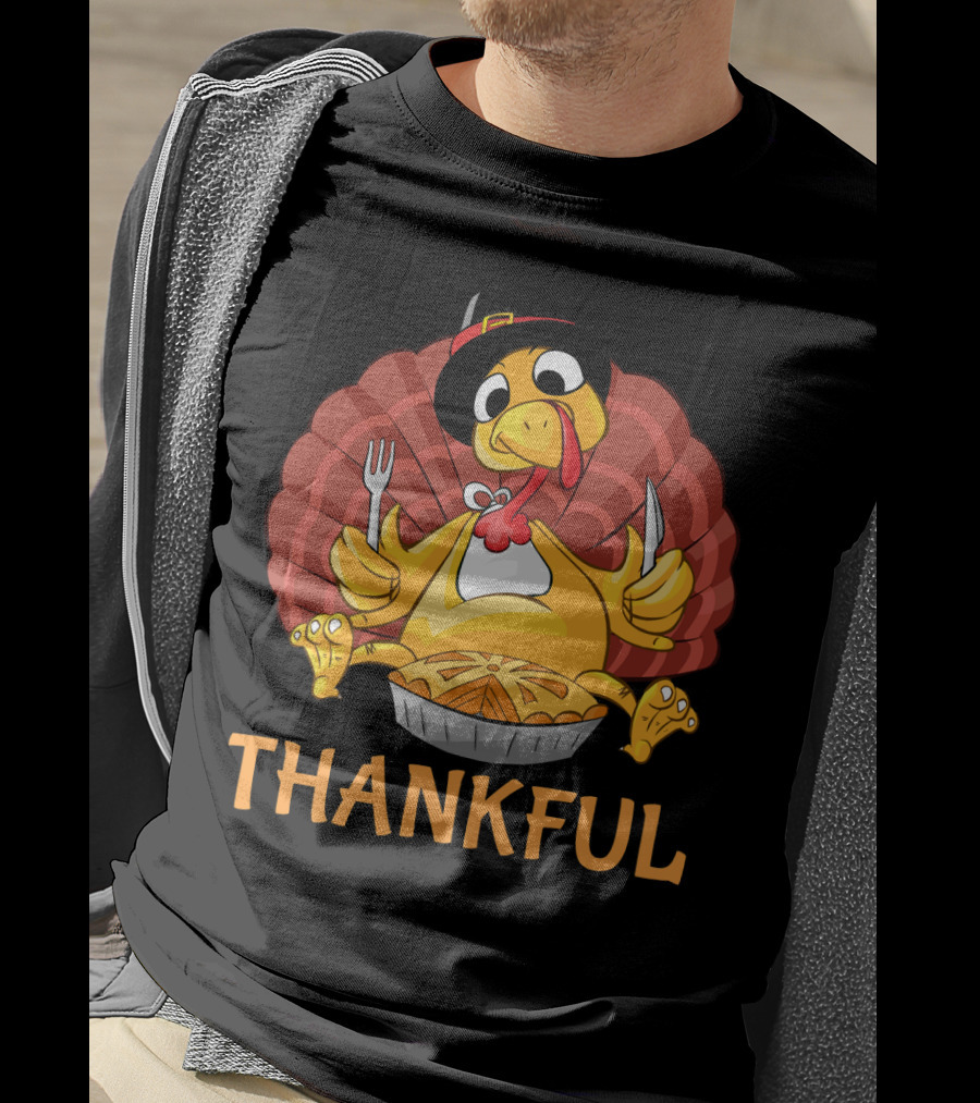 Thankful Turkey With Pie And Pilgrim Hat T-Shirt