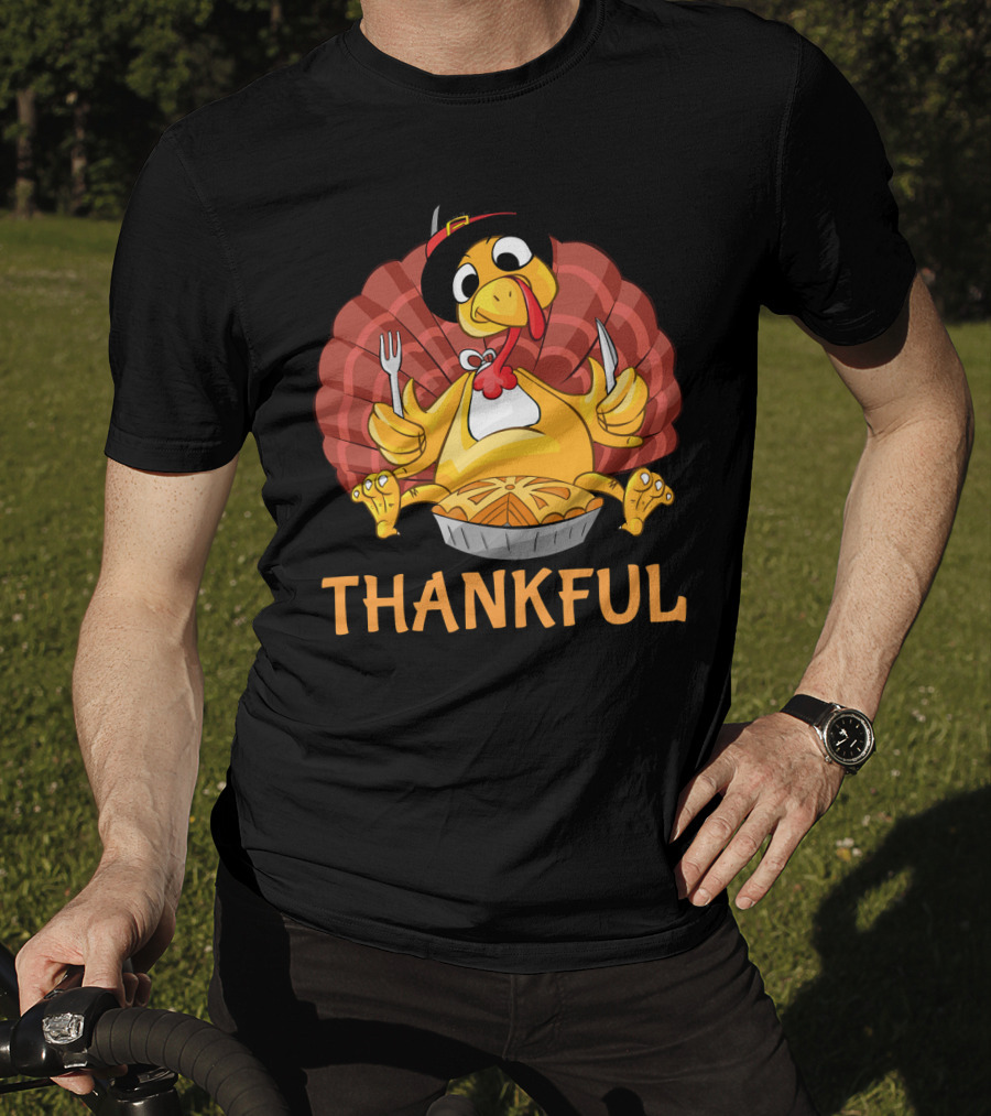 Thankful Turkey With Pie And Pilgrim Hat T-Shirt