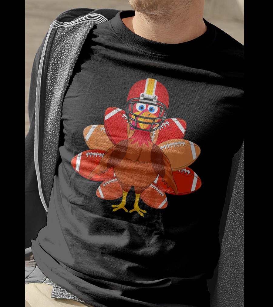 Turkey With Football Helmet Thankful Thanksgiving Football T-Shirt