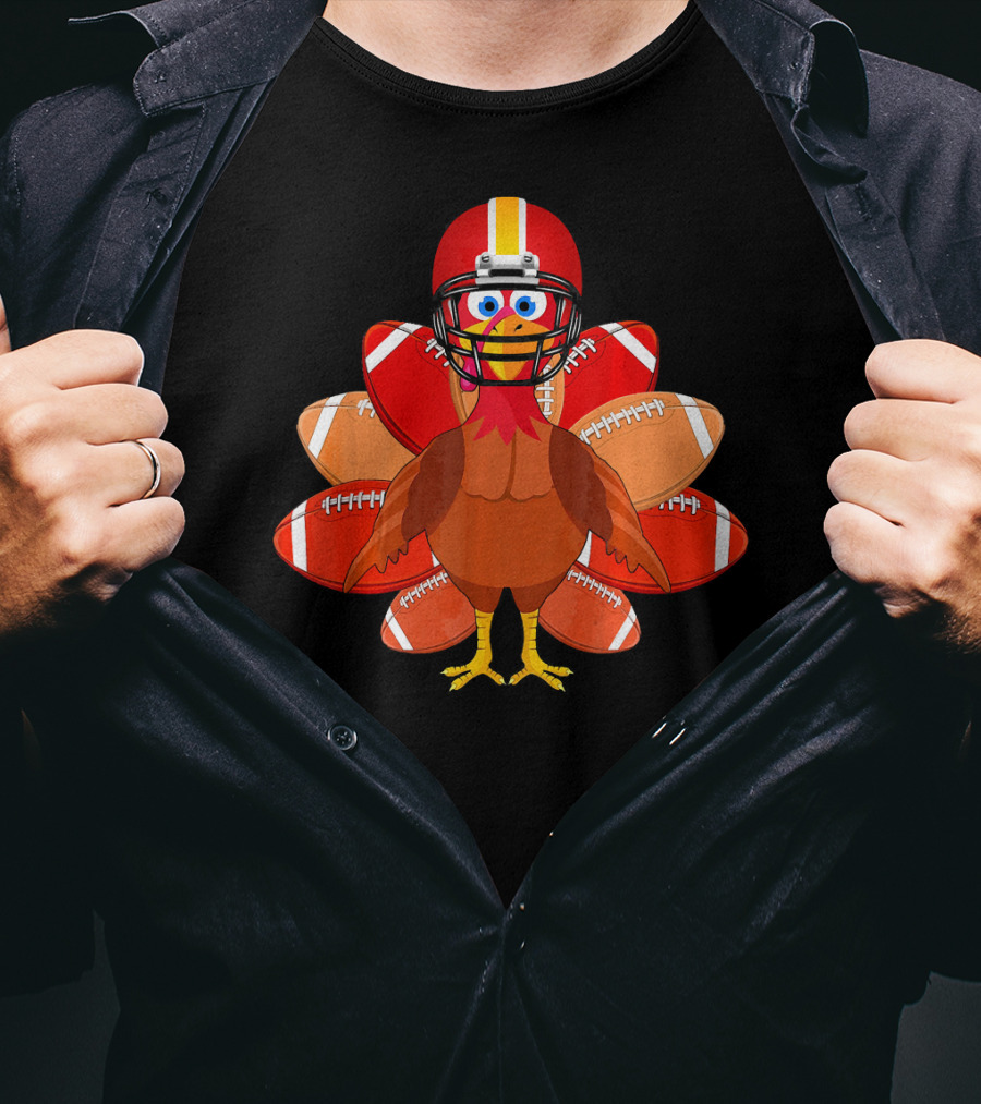 Turkey With Football Helmet Thankful Thanksgiving Football T-Shirt