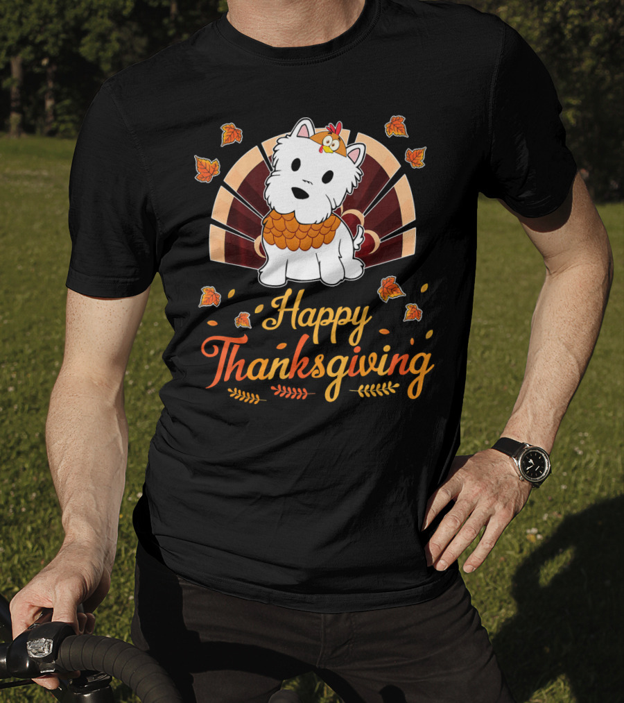 Happy Thanksgiving Turkey Westie Dog Autumn Leaves T-Shirt