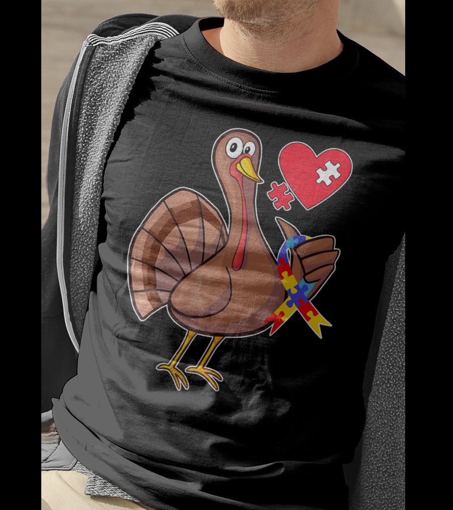 Funny Autism Awareness Turkey Heart Puzzle T-Shirt