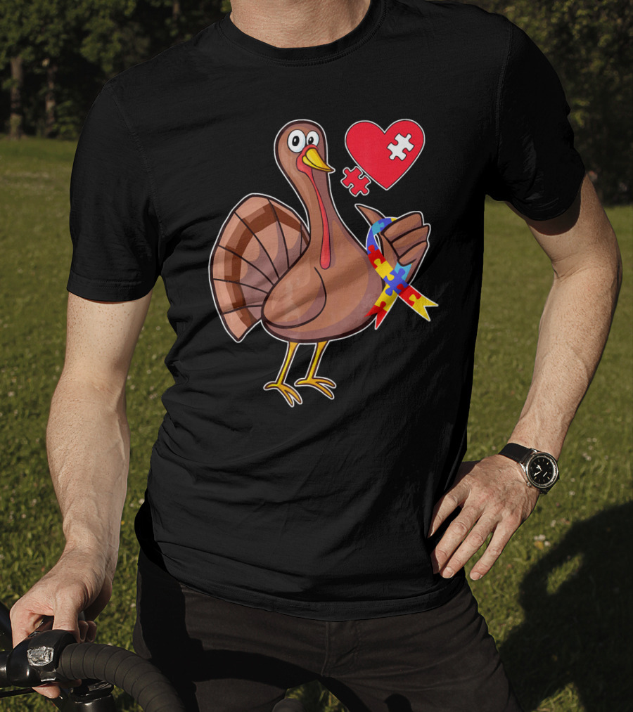 Funny Autism Awareness Turkey Heart Puzzle T-Shirt