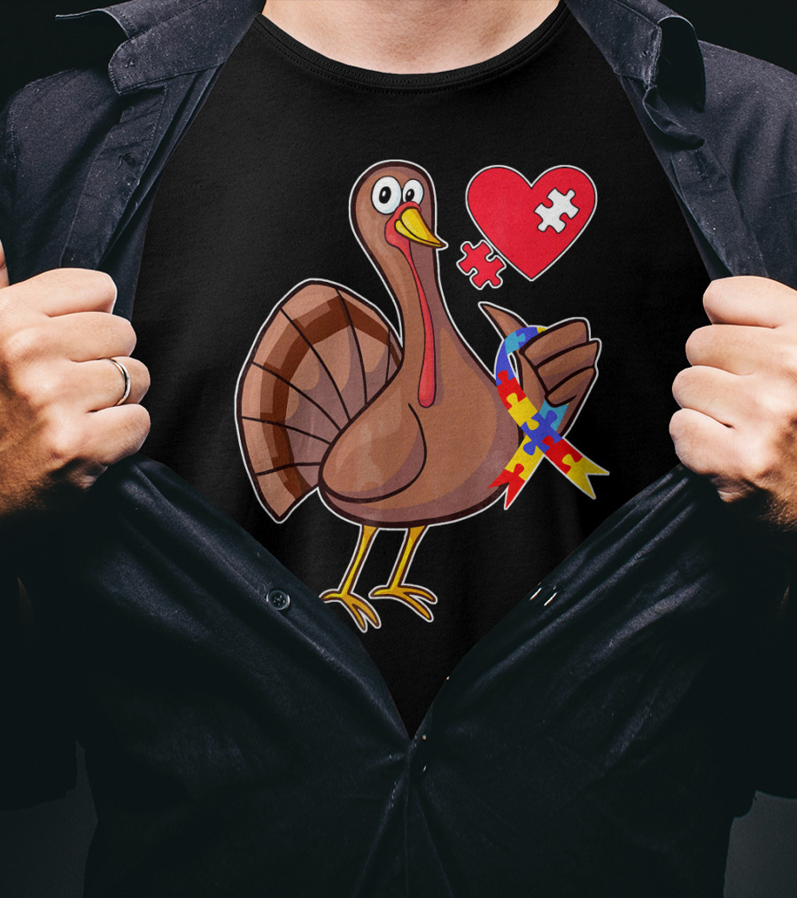 Funny Autism Awareness Turkey Heart Puzzle T-Shirt