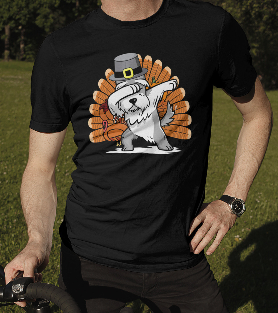 Funny Dabbing Schnauzer Thanksgiving Pilgrim Hat Turkey Dance T-Shirt