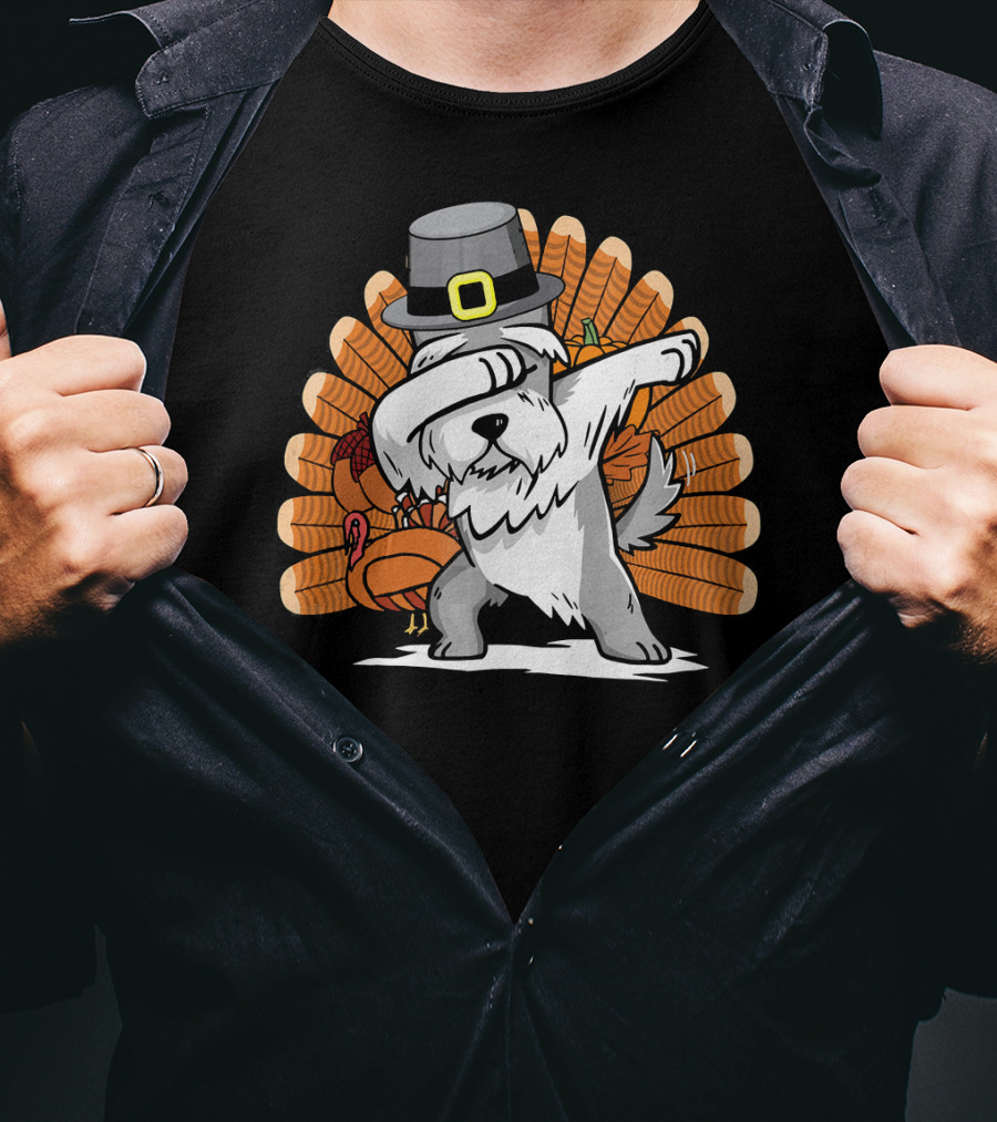 Funny Dabbing Schnauzer Thanksgiving Pilgrim Hat Turkey Dance T-Shirt