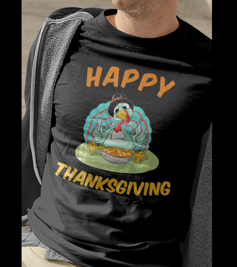 Happy Thanksgiving Funny Turkey Day Turkey Eating Pie T-Shirt