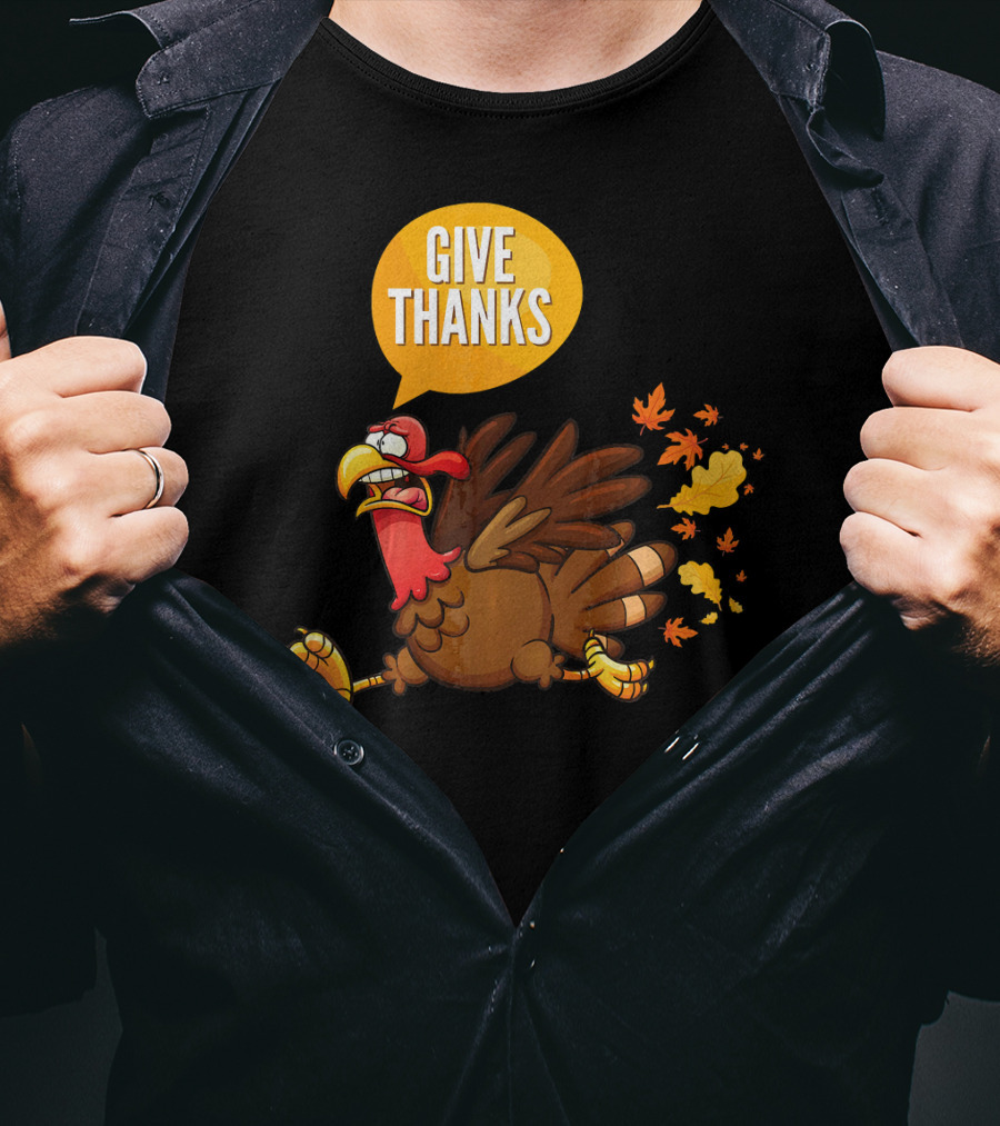 Give Thanks Thanksgiving Turkey Leaves T-Shirt