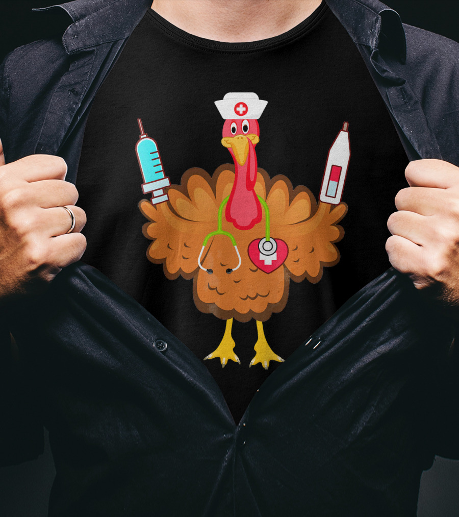 Nurse Turkey Stethoscope Syringe Nurse Hat Medical Humor T-Shirt