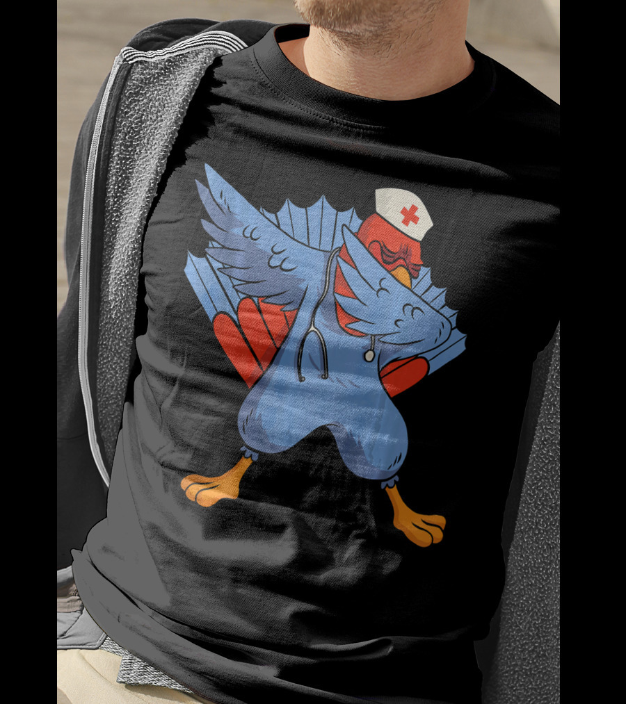 Dabbing Nurse Turkey Wearing Scrubs And Stethoscope With Nurse Cap T-Shirt