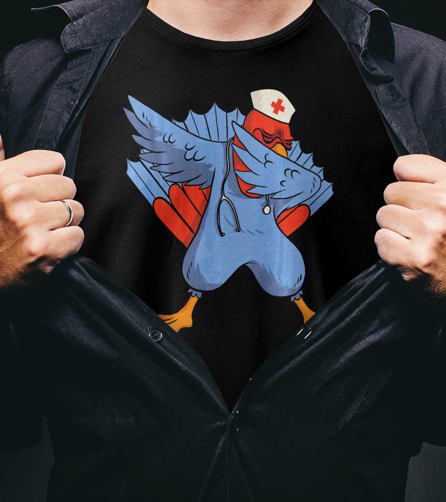 Dabbing Nurse Turkey Wearing Scrubs And Stethoscope With Nurse Cap T-Shirt