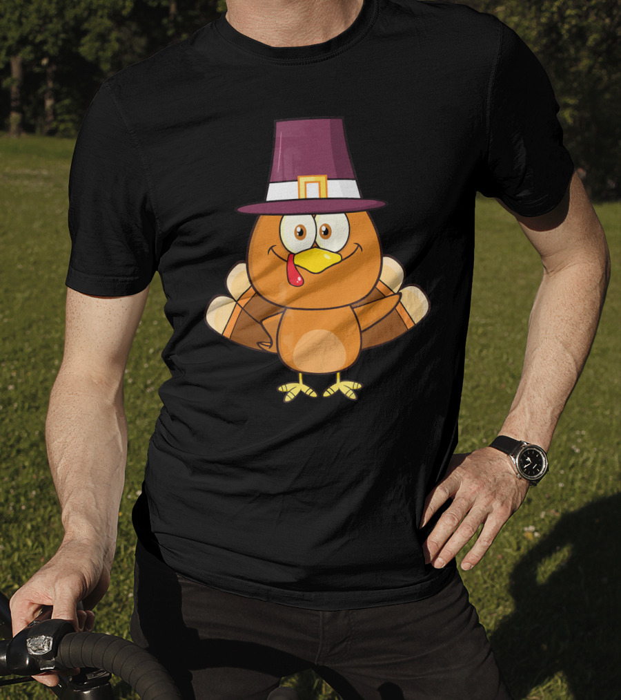 Cute Turkey Pilgrim With Hat And Feathered Wings T-Shirt