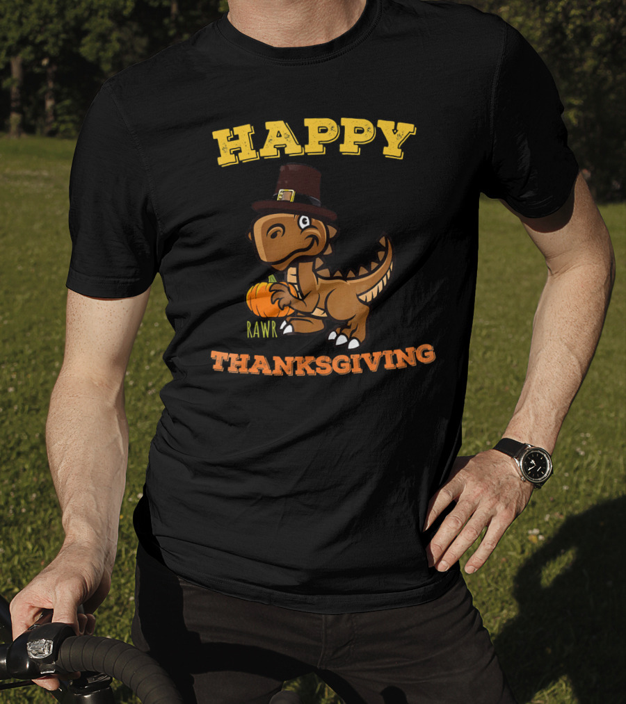 Happy Thanksgiving Dinosaur Pilgrim Rawr T-Shirt