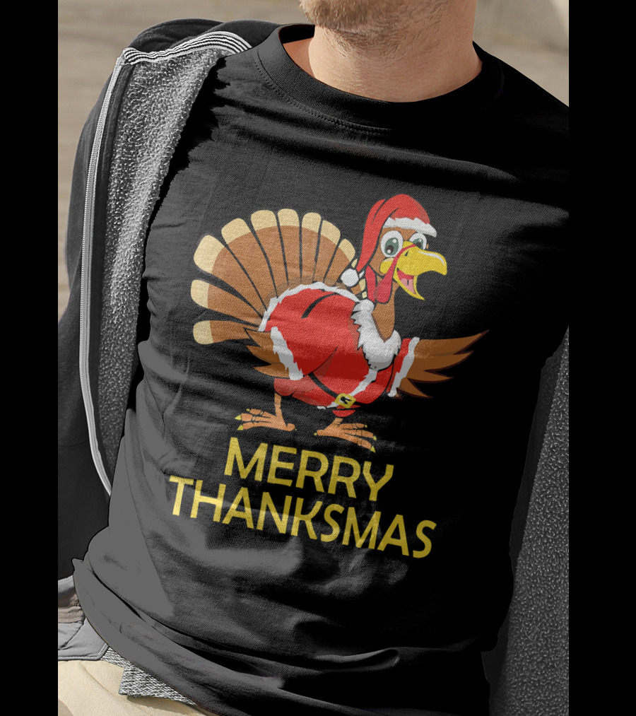 Merry Thanksmas Turkey Dressed In Santa Costume T-Shirt