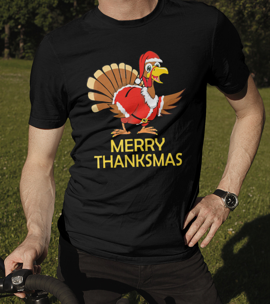 Merry Thanksmas Turkey Dressed In Santa Costume T-Shirt