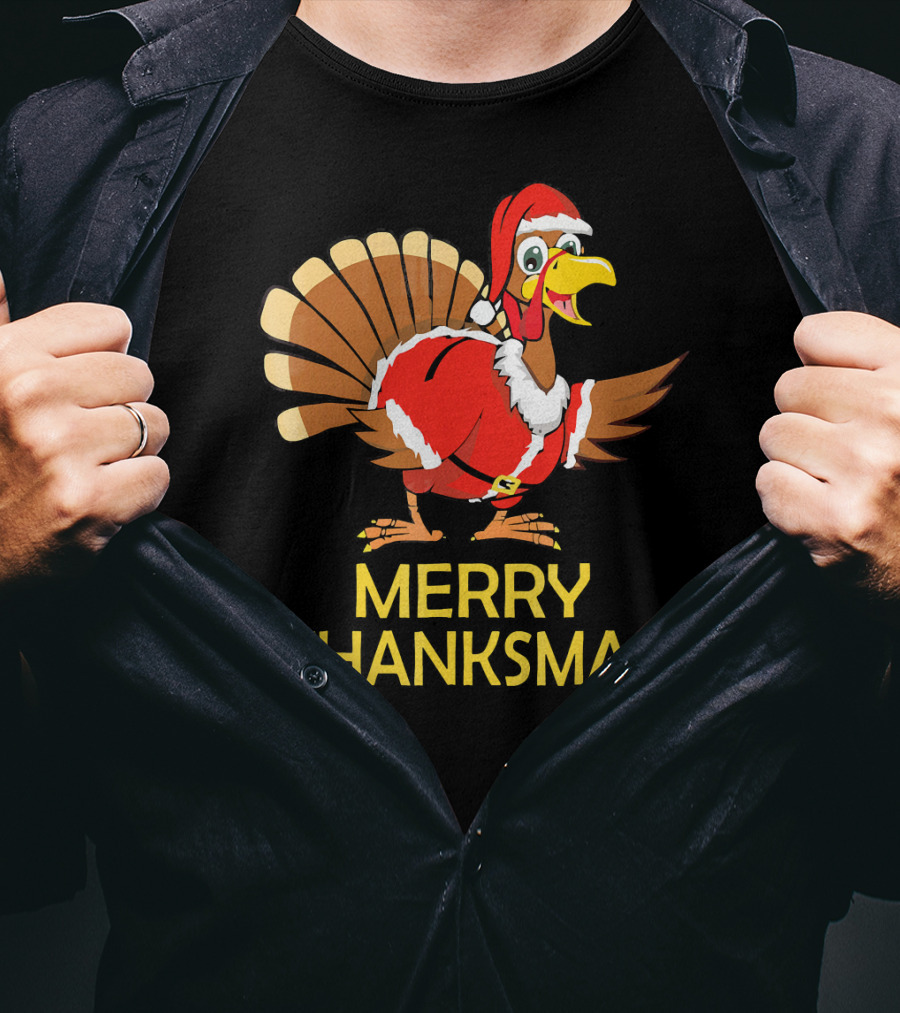 Merry Thanksmas Turkey Dressed In Santa Costume T-Shirt