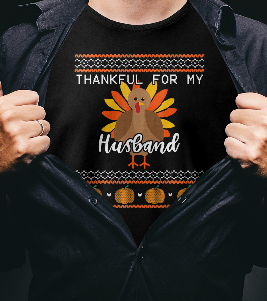 Thankful For My Husband Thanksgiving Turkey T-Shirt