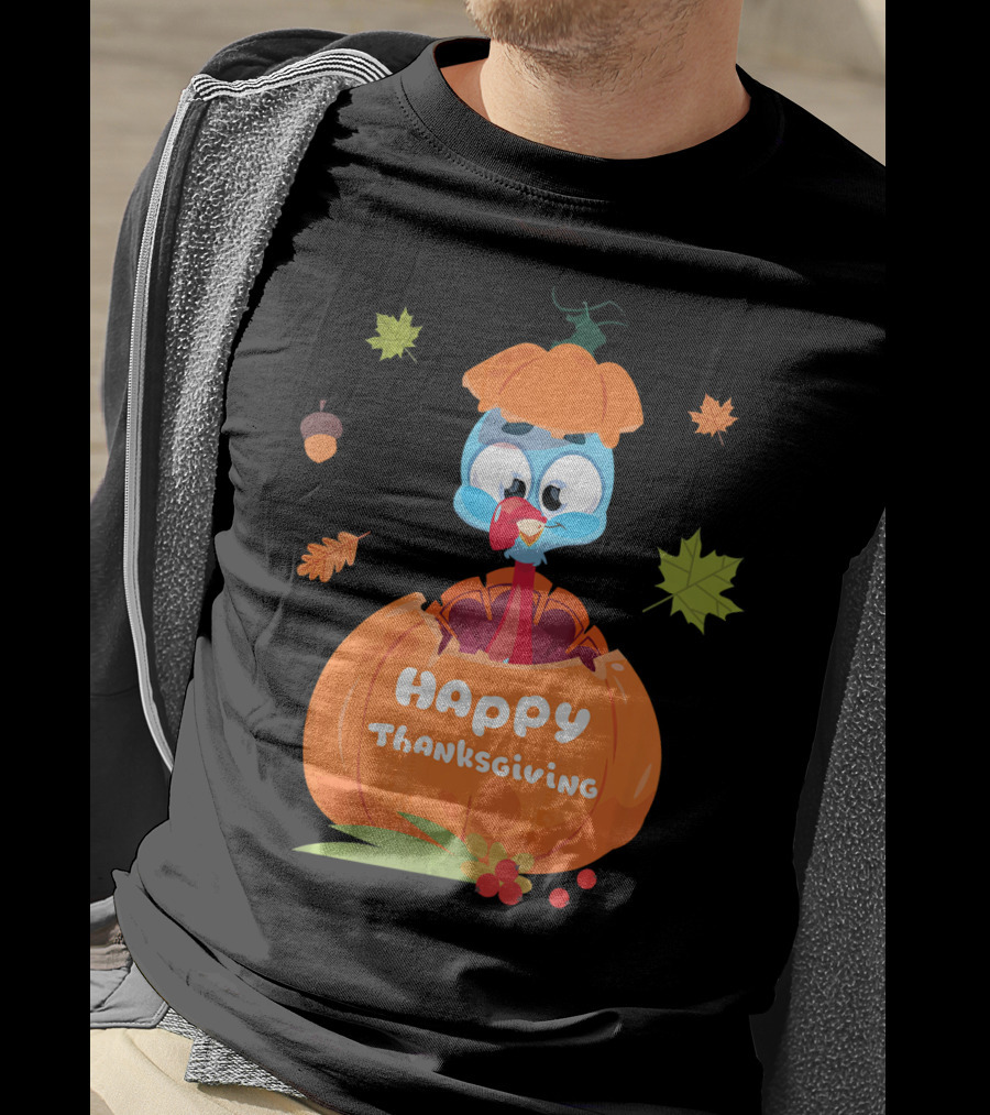 Happy Thanksgiving Cute Turkey Pilgrim In Pumpkin T-Shirt