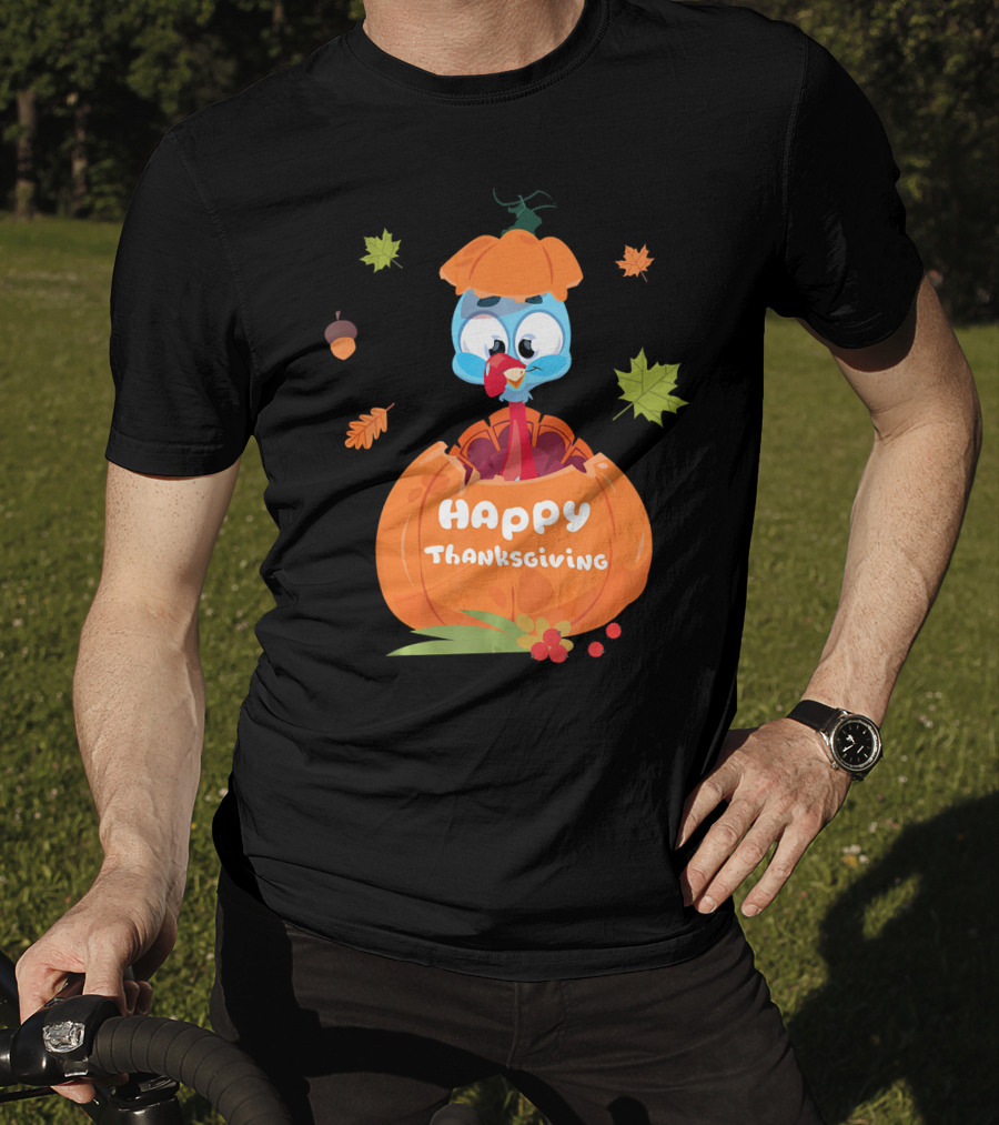 Happy Thanksgiving Cute Turkey Pilgrim In Pumpkin T-Shirt