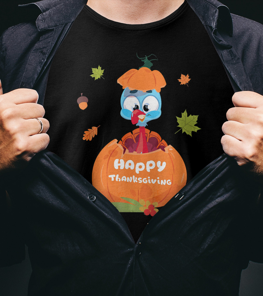 Happy Thanksgiving Cute Turkey Pilgrim In Pumpkin T-Shirt