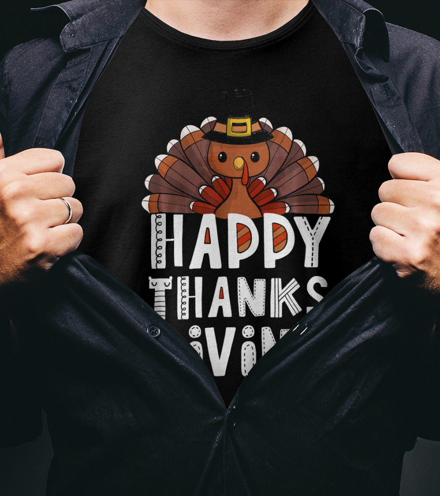 Happy Thanksgiving Funny Turkey Day With Pilgrim Hat T-Shirt
