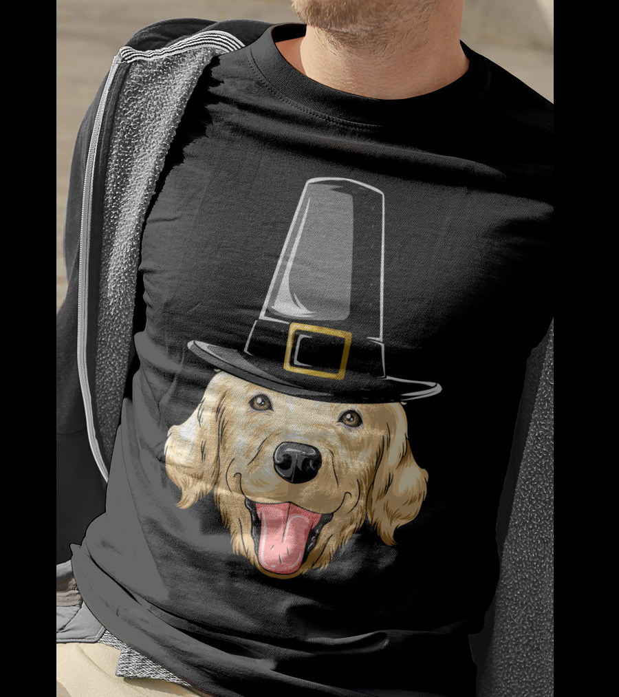 Golden Retriever Thanksgiving Pilgrim Hat T-Shirt