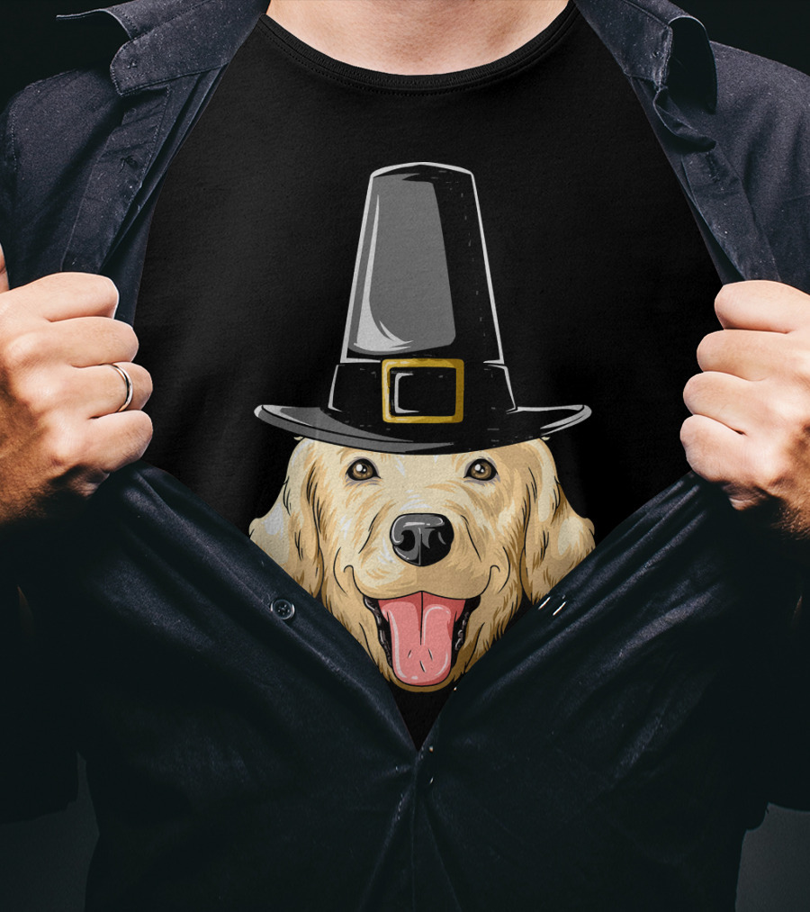 Golden Retriever Thanksgiving Pilgrim Hat T-Shirt